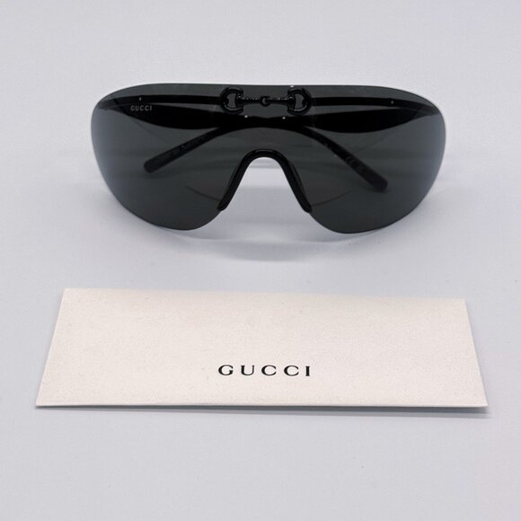 NEW AUTHENTIC GUCCI GG1656S 001, BLACK METAL OVERSIZED MASK SUNGLASSES G… - Picture 12 of 13